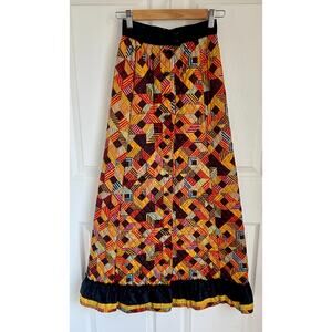 1970's Colorful Quilted Maxi Skirt by Youth Guild Size Extra Small | 70's Style